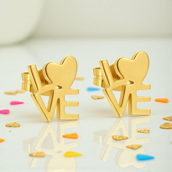 🆕️LOVE Stud Earrings – 18K Gold Plated Stainless Steel | Gift-Ready Elegance 💕 - Picture 4 of 9